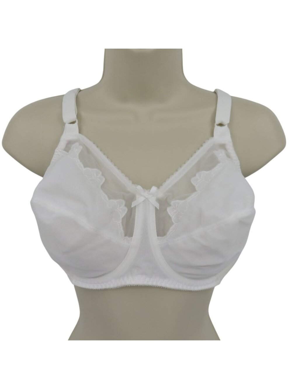 Bali White Embroidered Full Coverage Bra 38D Adjustable Straps Nylon Spandex